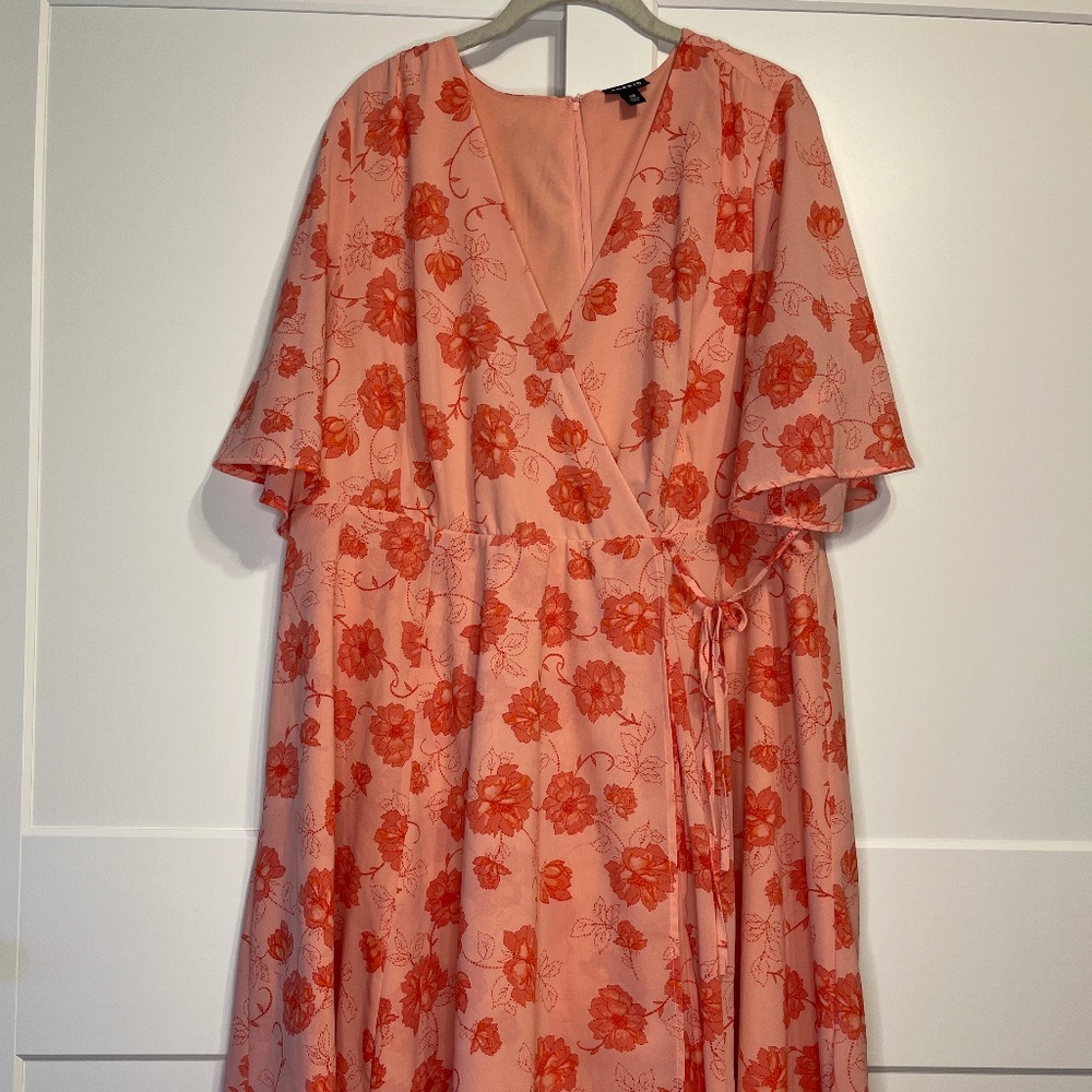 Torrid Flutter Sleeve Chiffon Faux Wrap Midi Dress